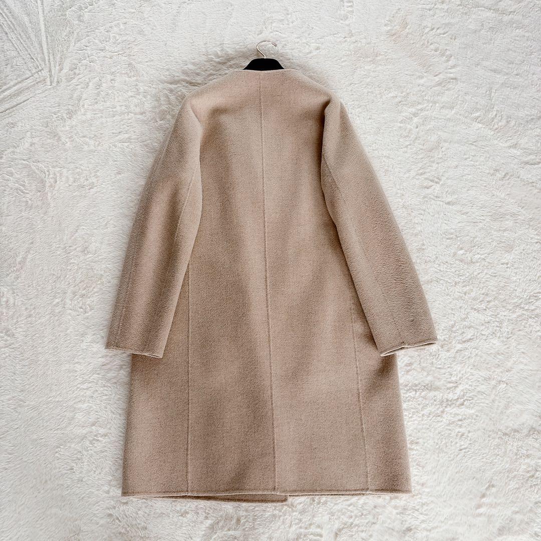 美品✨【セオリーリュクス】カシミヤウール ダブルフェイス ノーカラーリバーコート