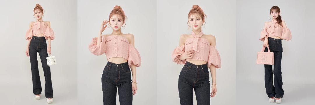 ダーリッチ darich ホルターネックオフショルツイードトップス ホワイト