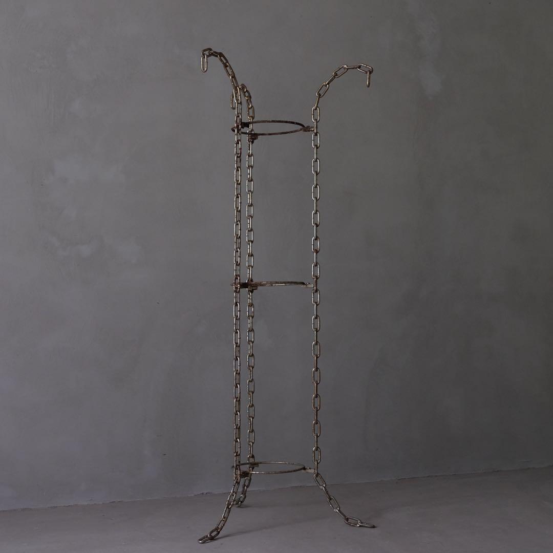 鉄鎖のスタンド　アイアン チェーン プランター ハンガーラック オブジェ 古道具