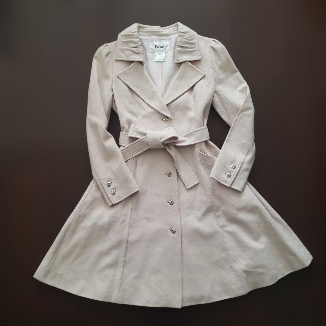 美品　Rene ルネ　カメリアボタン　ベルテッド　フレアコート　Mサイズ