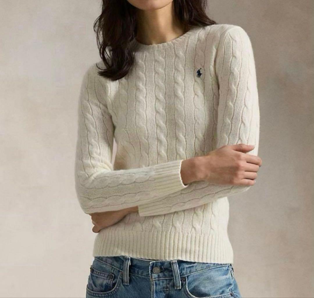 ポロラルフローレンカシミヤ混ケーブルニット　アイボリー
