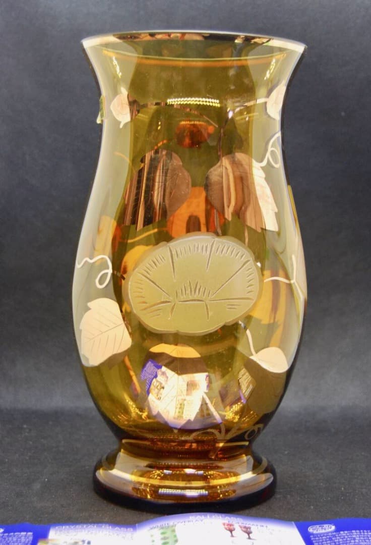 チェコ ボヘミアンガラスの花瓶 EGERMANN 金彩 未使用保管品