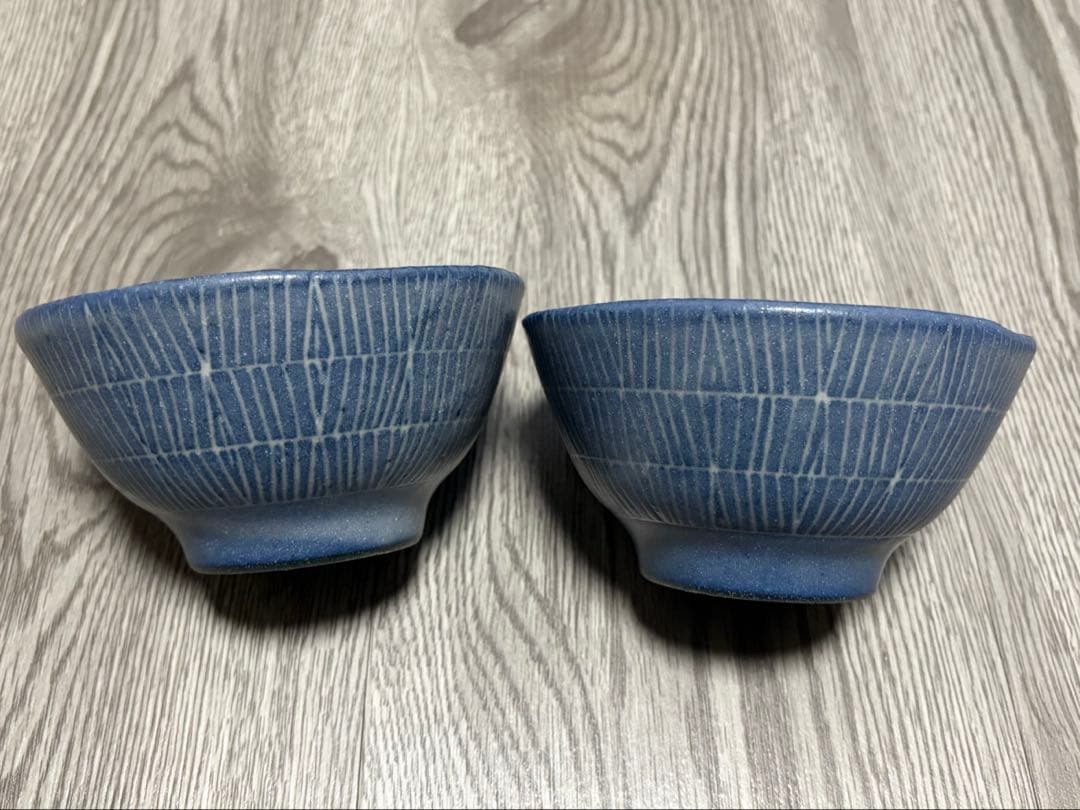 益子焼　吉村和美　線刻　藍色　茶碗