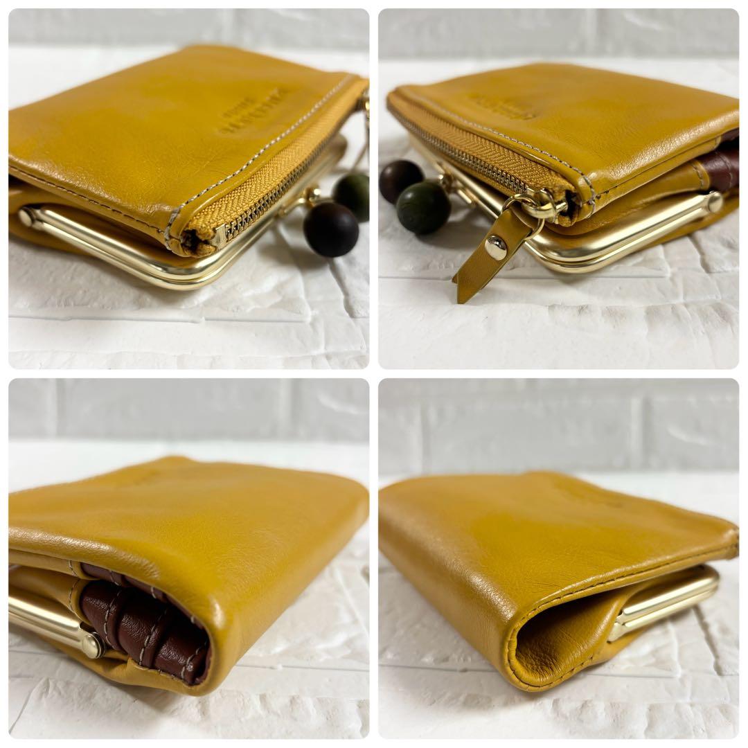 ✨未使用品✨ズッケロフィラート 木玉 がま口 二つ折り財布 コンパクト イエロー