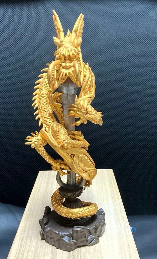 仏教美術　伝統工芸品　倶利伽羅大龍　不動明王　高岡銅器　共箱有　☆作者:須賀月芳