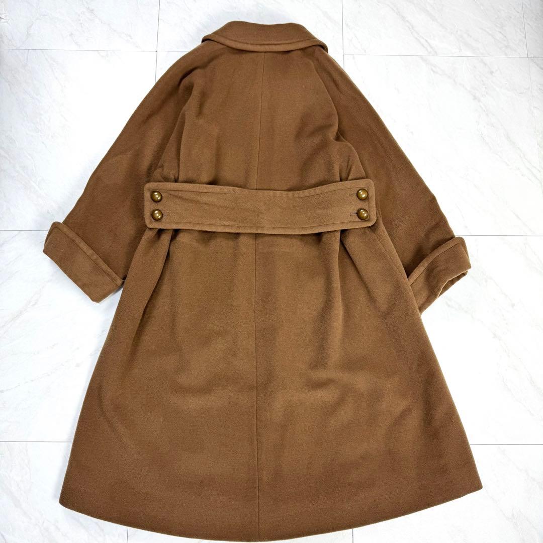 美品 イヴサンローラン 丸襟 ウール ロングコート ブラウン M