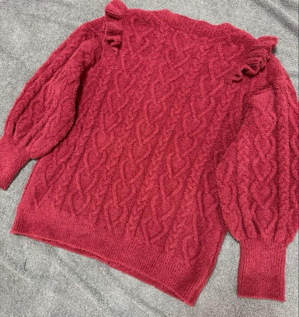 新品タグ付 gelatopique ジェラピケ フリル カーディガン 赤 ハート