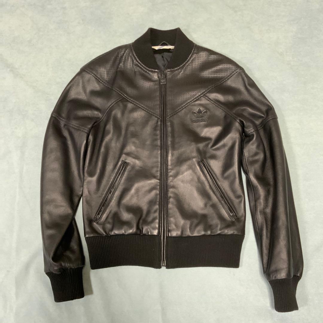 adidas ブラックレザーボンバージャケット M