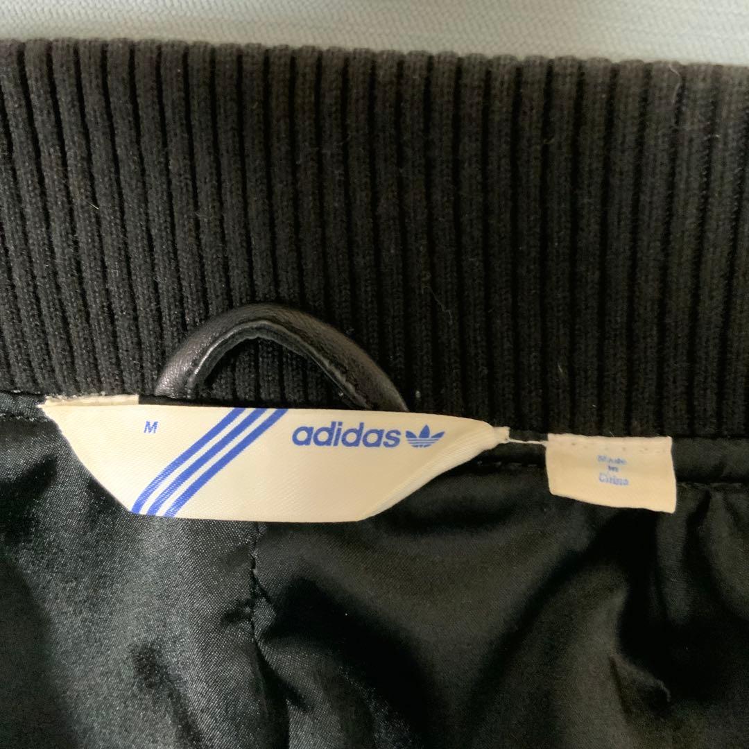 adidas ブラックレザーボンバージャケット M