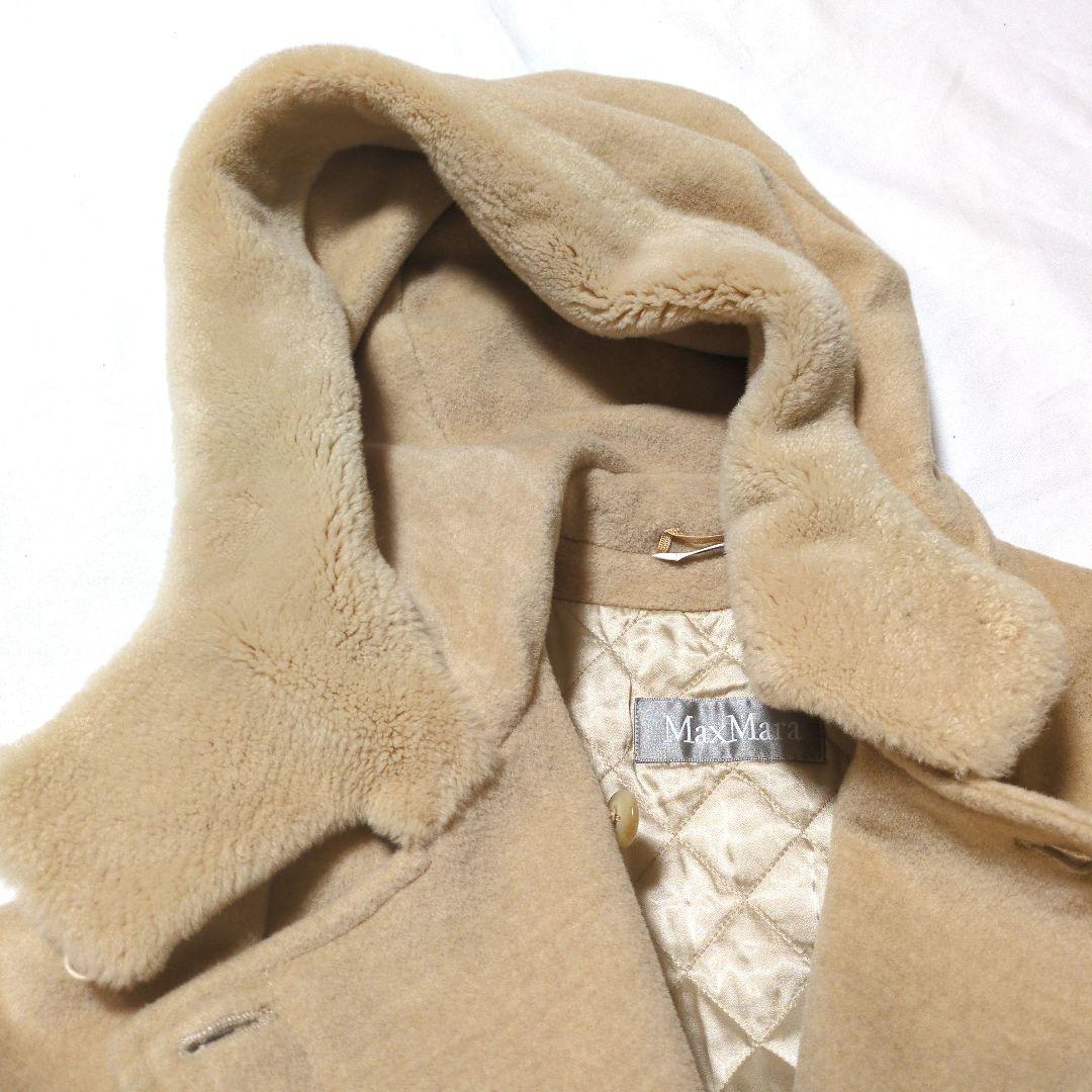美品 MAX MARA 銀タグ ヌートリアファー フード付き ウールコート