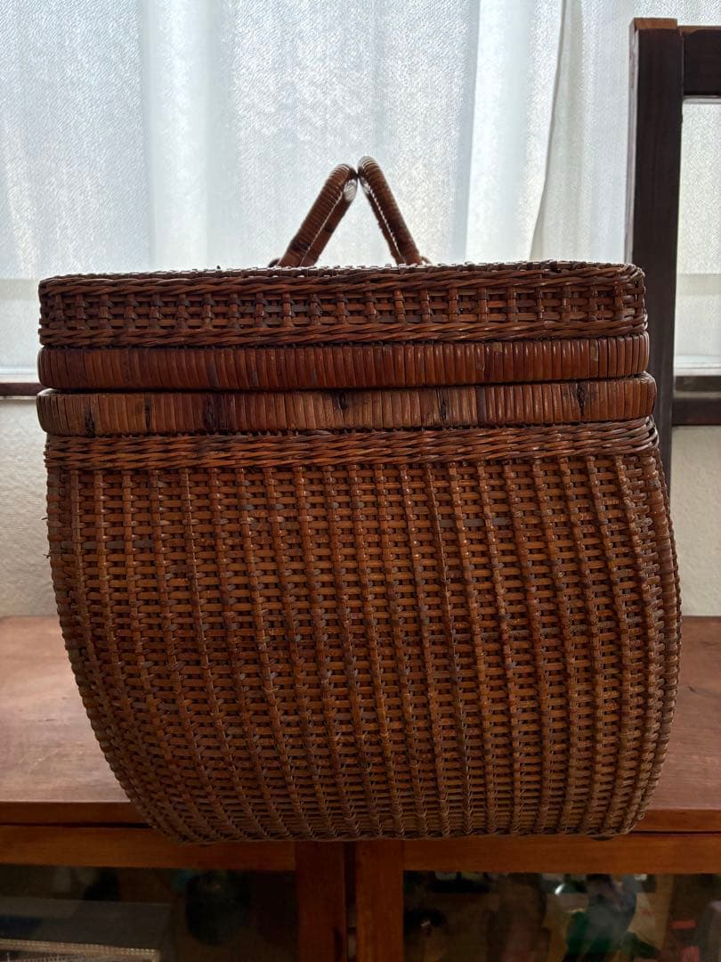 煎茶籠 大正 バスケット 籐編み アンティーク 古道具 籠 antique