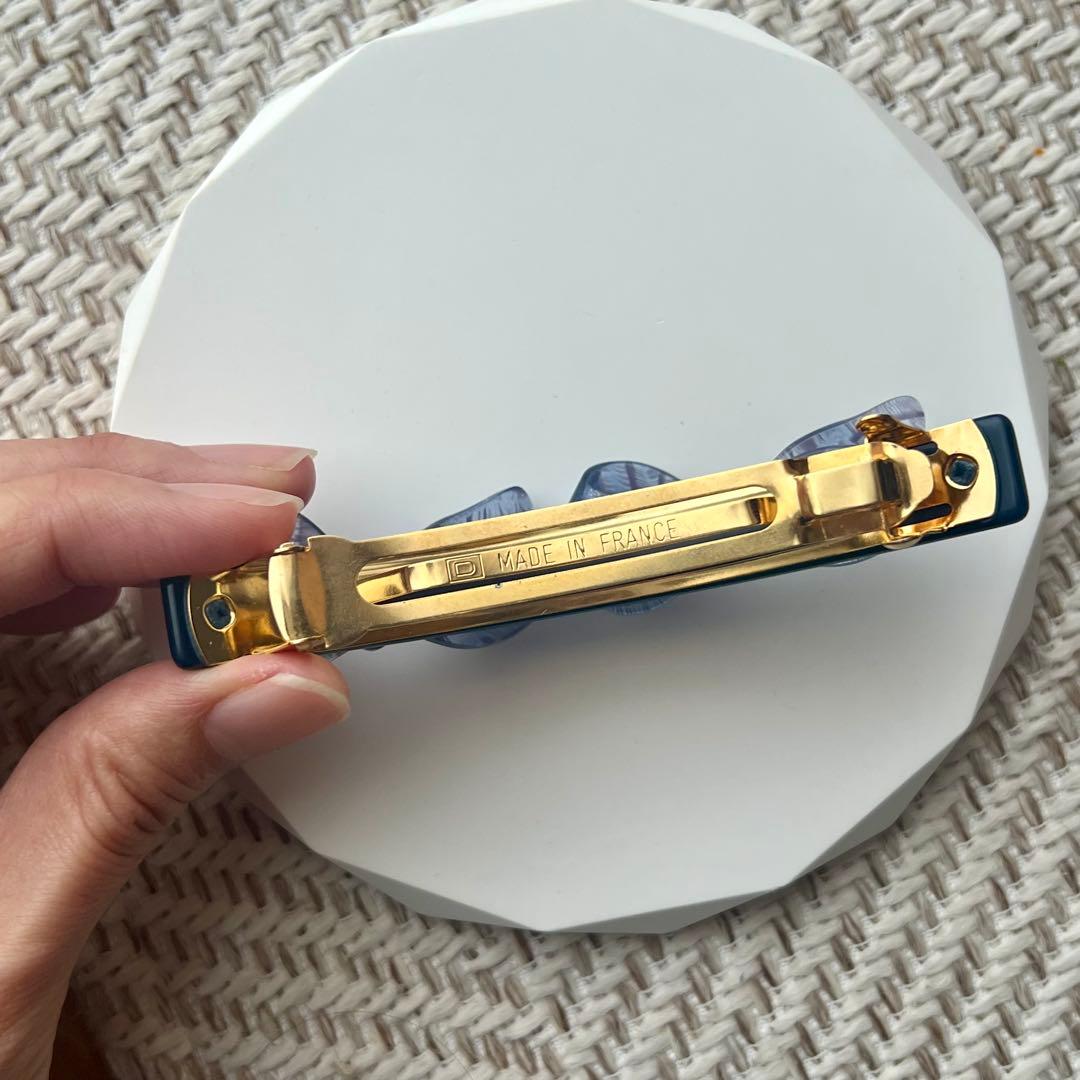 【新品未使用】alexandre de paris リボン　バレッタ　ネイビー