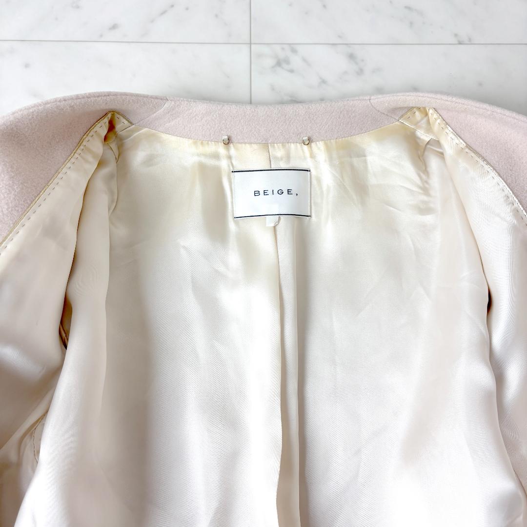 BEIGE, アンゴラ ウール M ノーカラー ロングコート ベルテッドコート