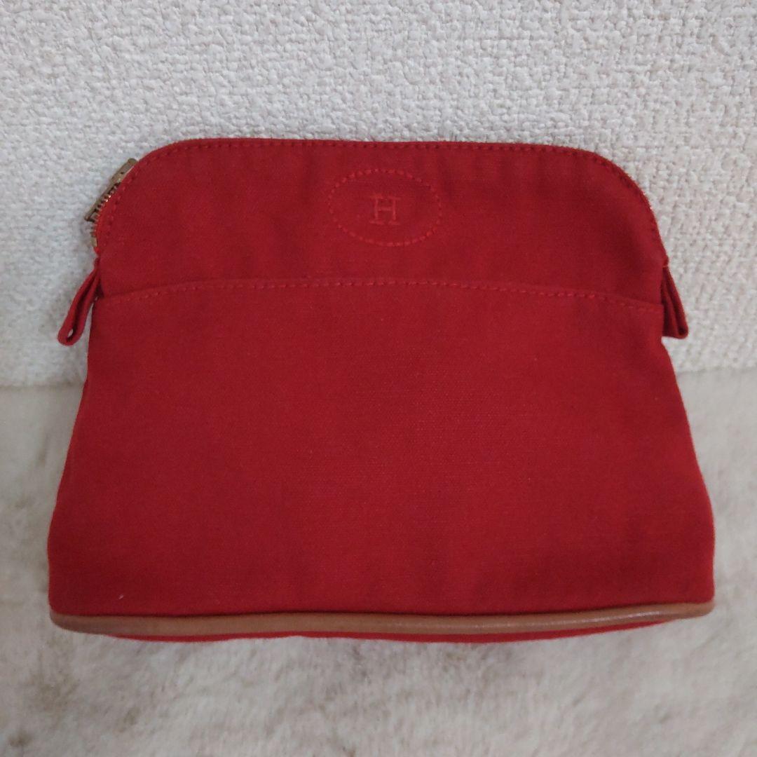 【極備品】エルメス 赤いキャンバス ボリードポーチ（Hロゴ）