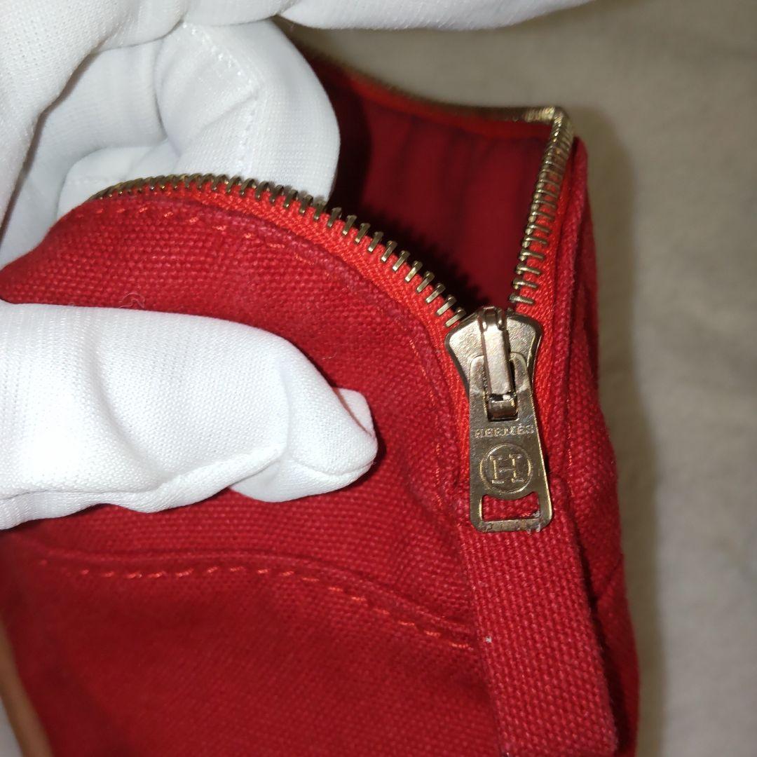 【極備品】エルメス 赤いキャンバス ボリードポーチ（Hロゴ）