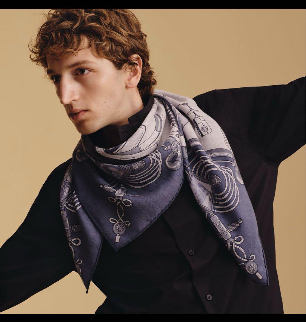 HERMES カシミヤシルクカレ100 ＜ネオ・ブランデンブルク＞タグ付き