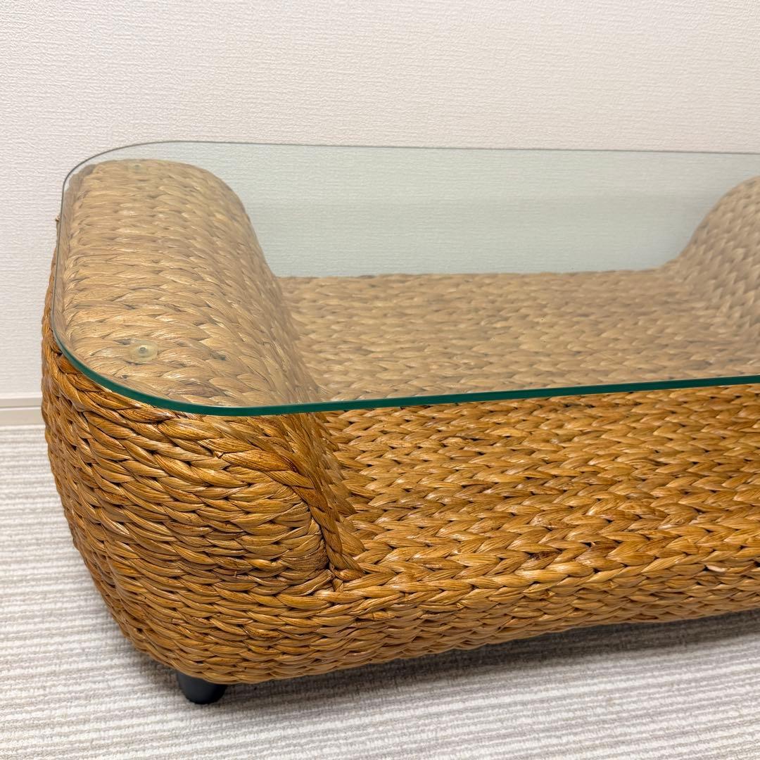 【美品✨】ガラス天板付きテーブル　リゾート　バリ風 ウォーターヒヤシンス