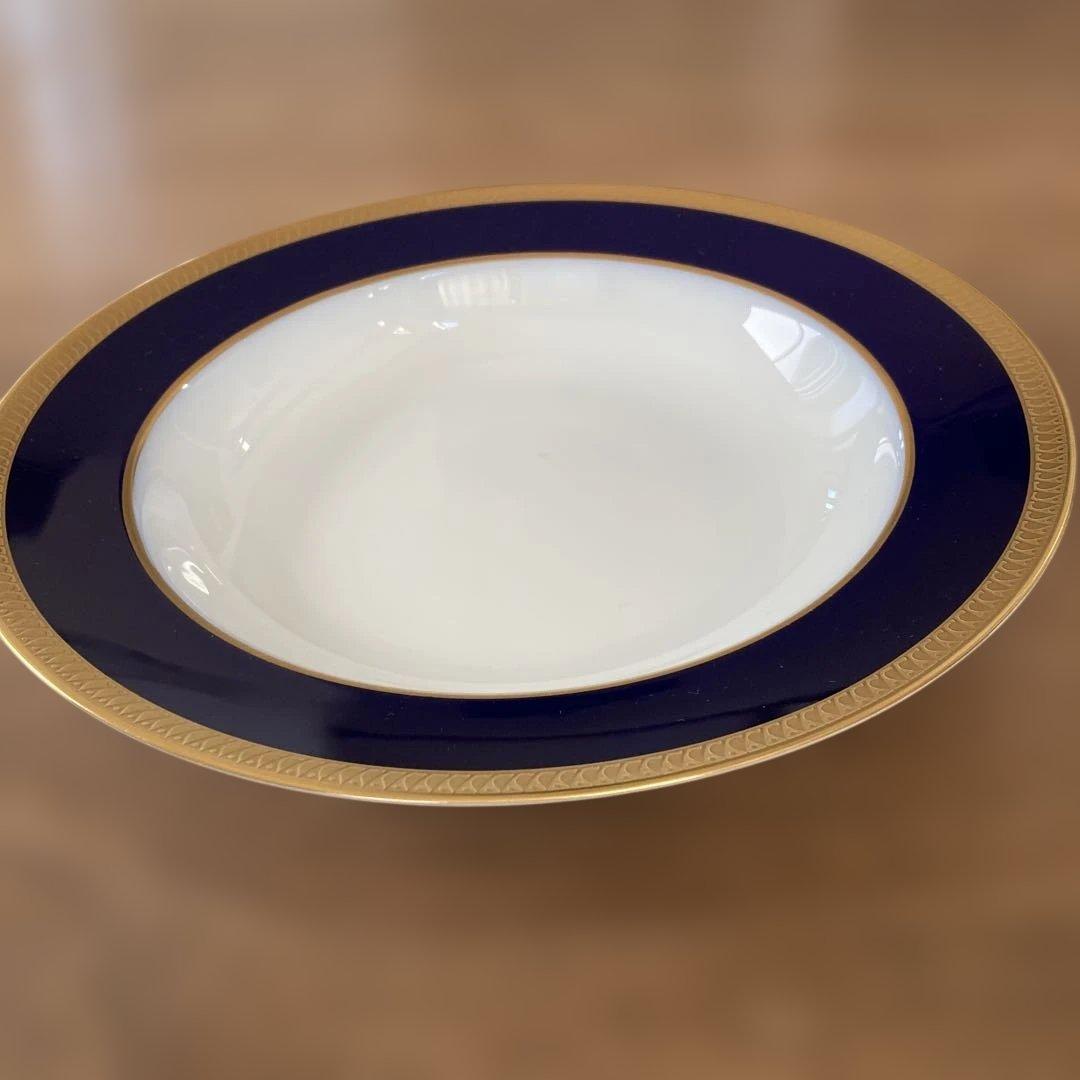 【ひろちゃん】大倉陶園　瑠璃片葉金蝕 22cmスーププレート4枚セット