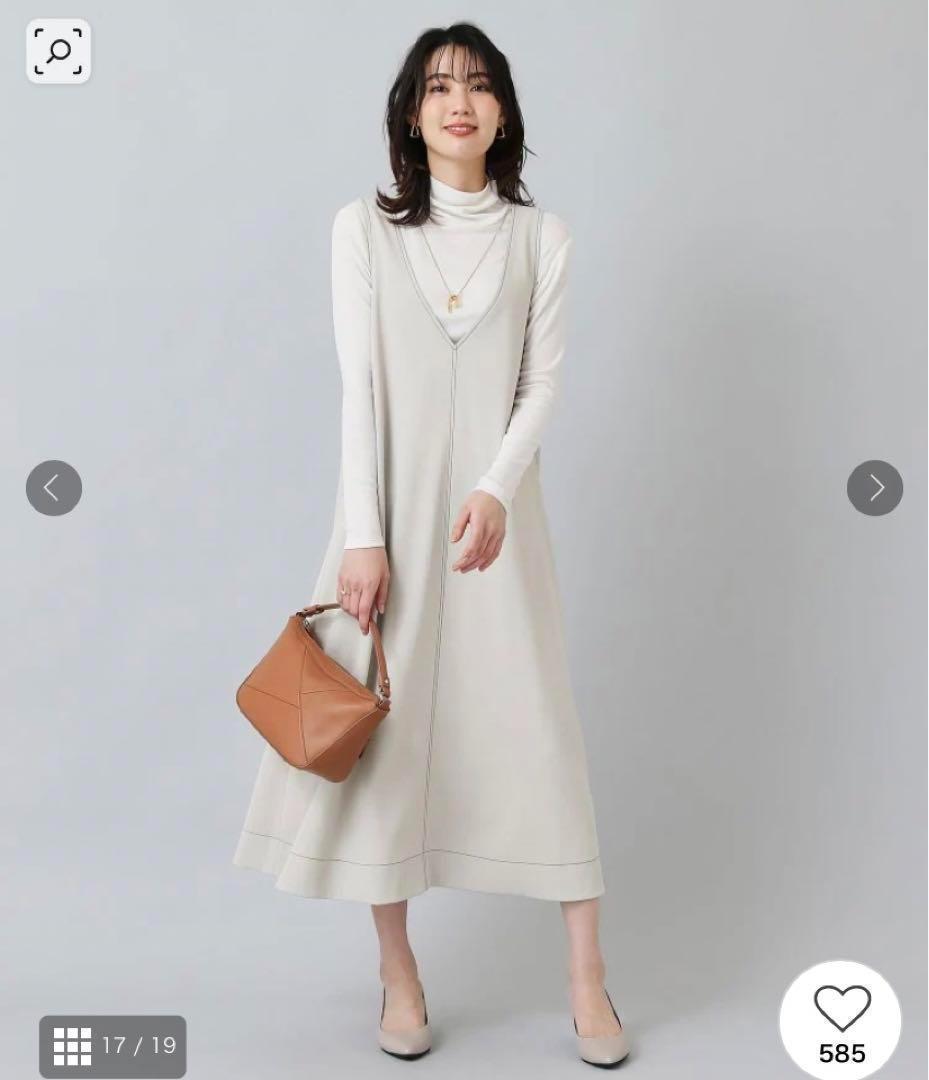 新品未使用＊デイリーに着回し／洗える　配色ステッチ ジャンパースカート