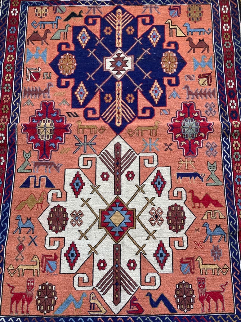 【在庫一掃セール】アゼルバイジャン キリム ウール 150cm×106cm