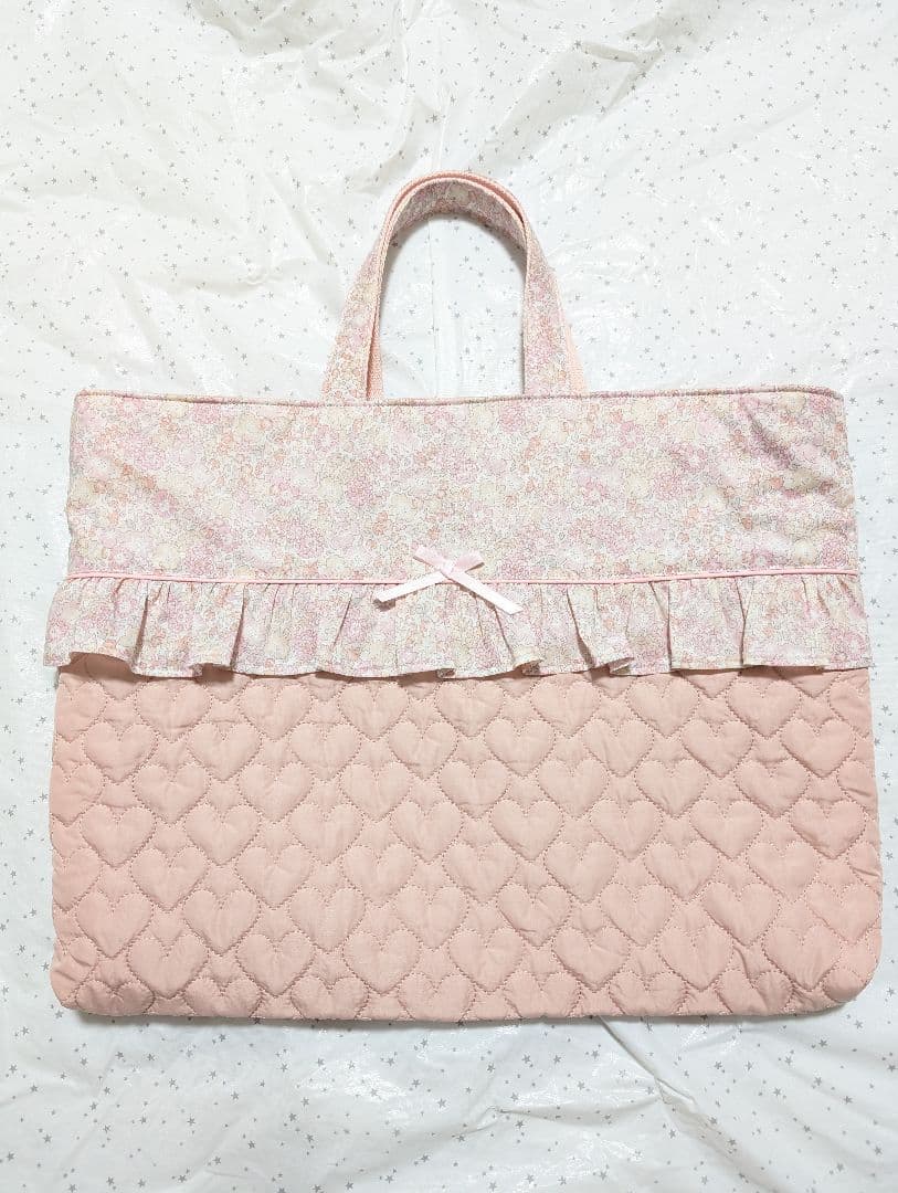 リバティ　キラキラミシェル×ハートキルト　レッスンバッグ上履き入れ体操服袋