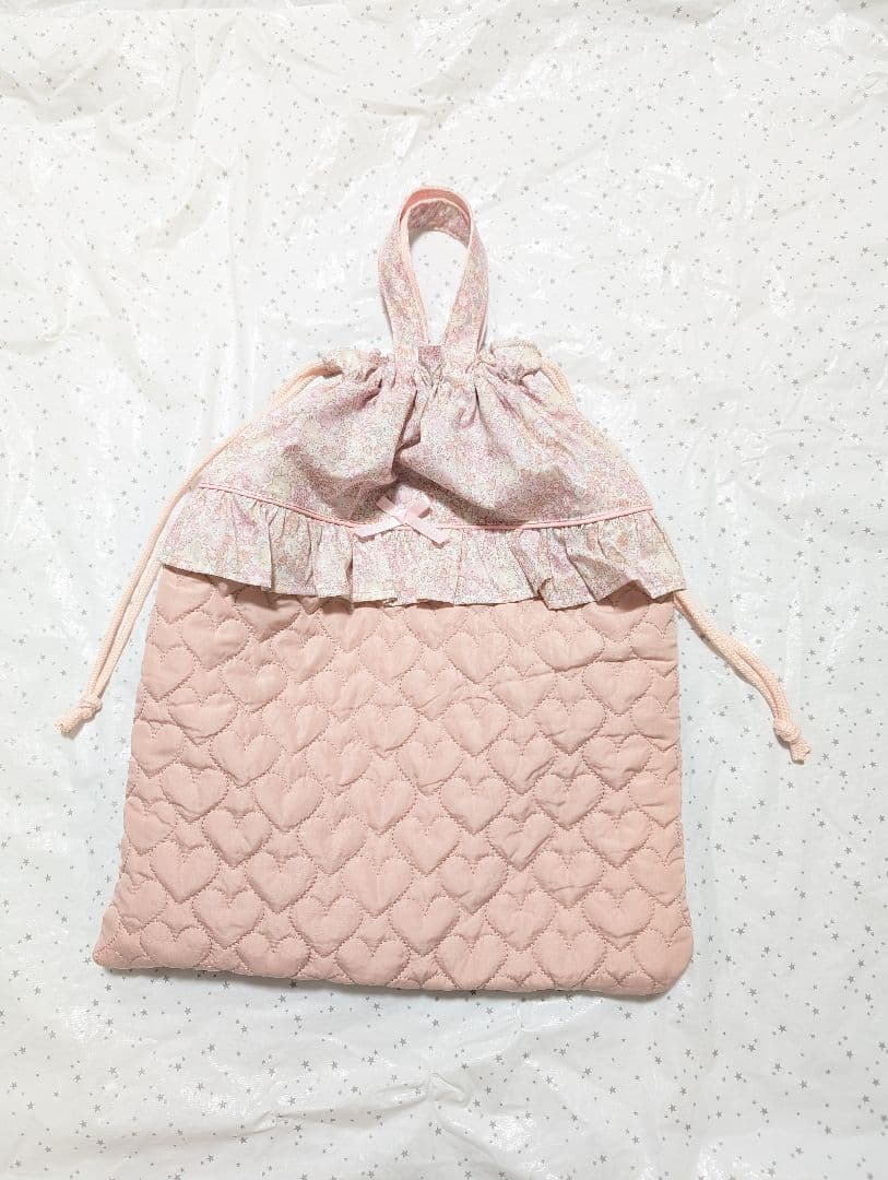 リバティ　キラキラミシェル×ハートキルト　レッスンバッグ上履き入れ体操服袋