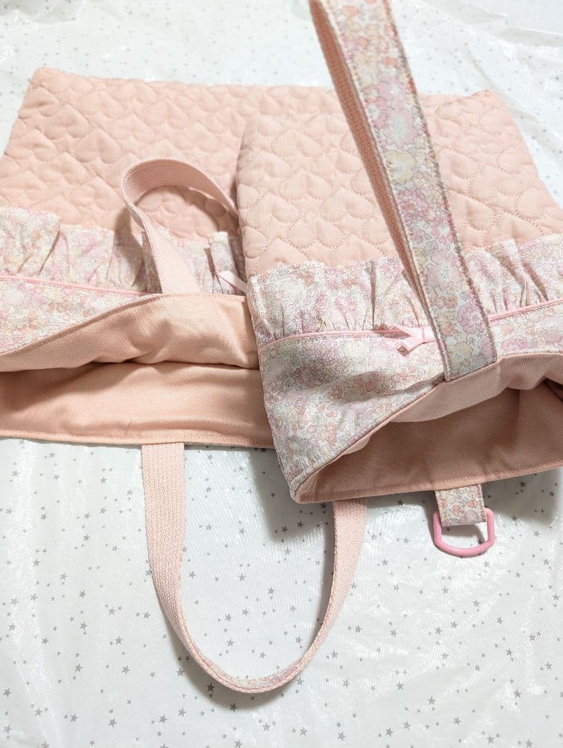 リバティ　キラキラミシェル×ハートキルト　レッスンバッグ上履き入れ体操服袋