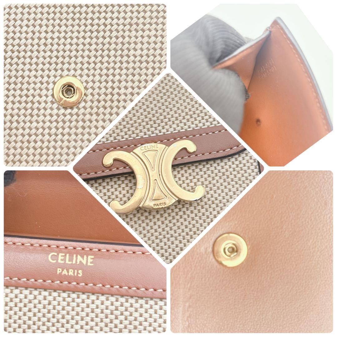 美品/現行✨セリーヌ 折り財布 トリオンフ デカロゴ レザー キャンバス