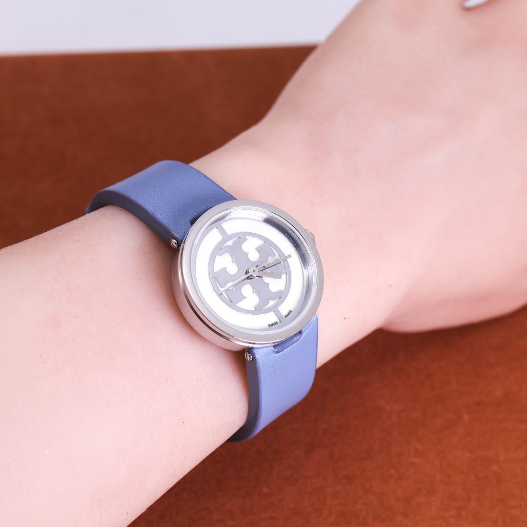 稼働 TORY BURCH 腕時計 ラウンド カーフレザー ロゴ文字盤 1908