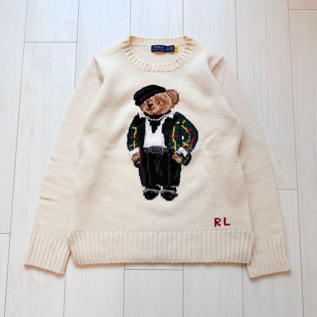 希少✨ポロベア　立体刺繍　ビジュー　ポロラルフローレン　カシミヤ　ベアニット