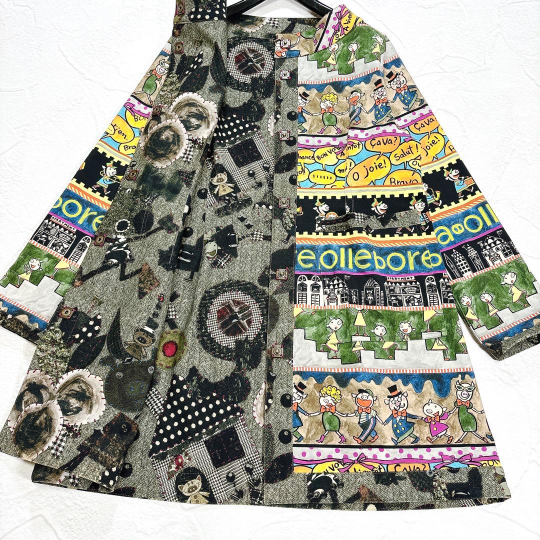 極美品✨アルベロベロ　リバーシブル　スプリングコート　ぶたさん　総柄　ノーカラー