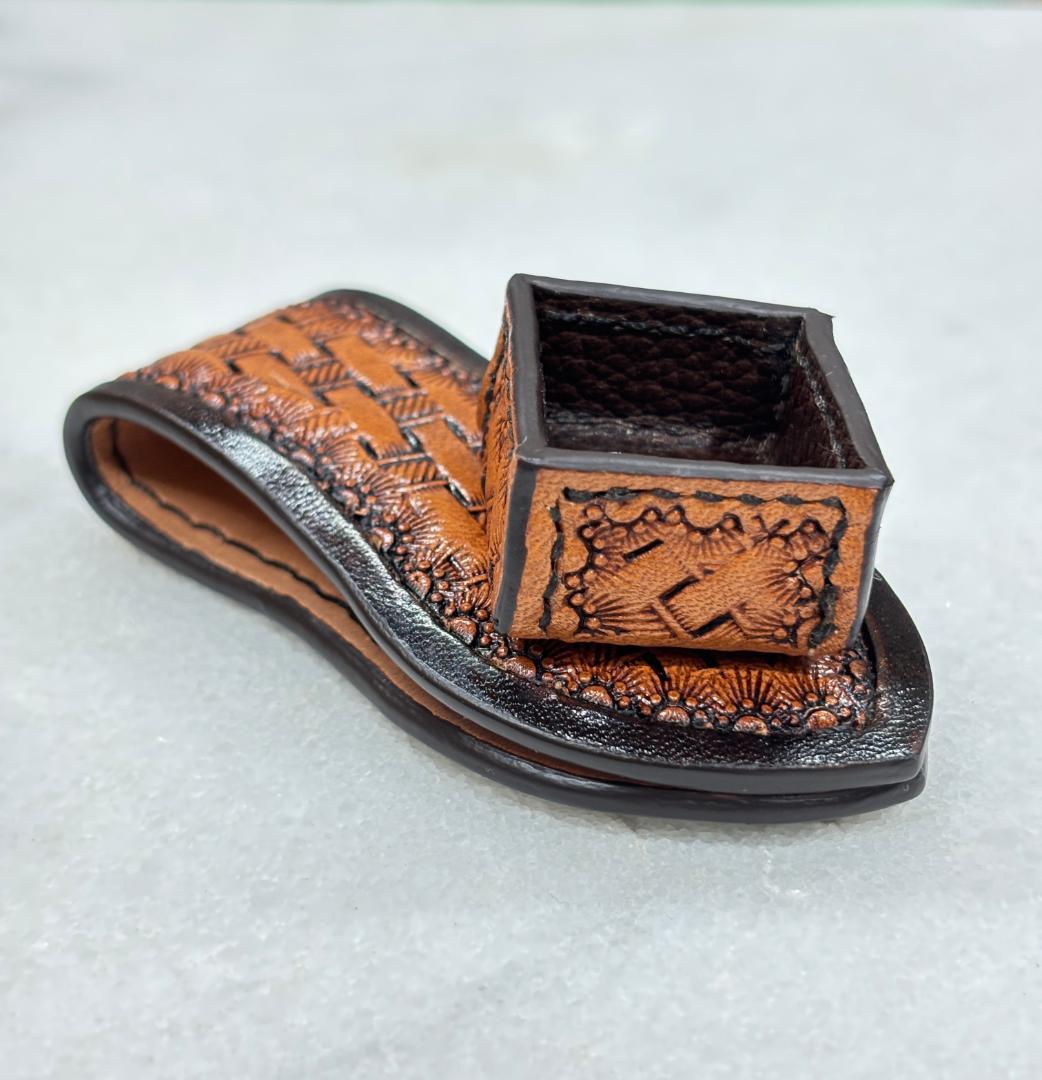 レザーカービング バスケット柄 ビリヤード用チョークケース＆ホルダー マグネット