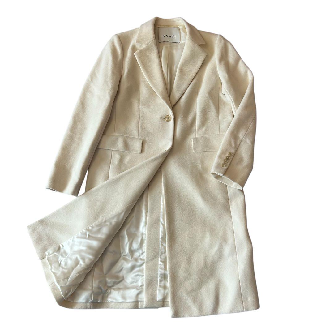 ♡ANAYI♡アナイ　メルトンチェスターコート　ロングコート　アイボリー36