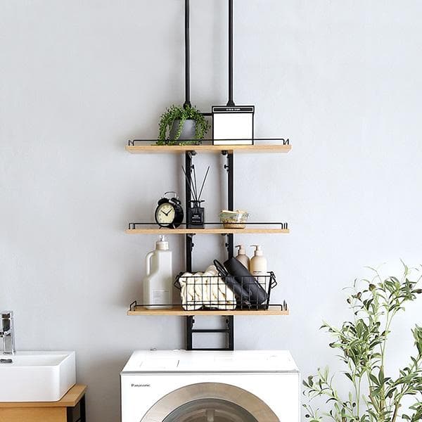 売れてます！！突っ張り ランドリーラック 洗濯機ラック【ウォールナット】