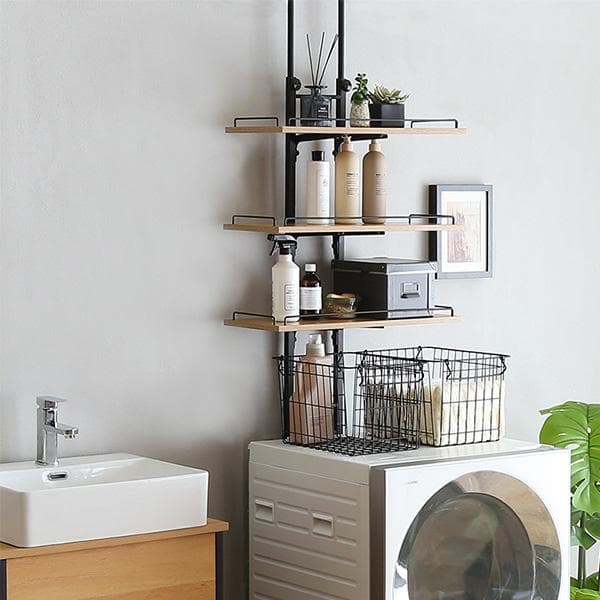 売れてます！！突っ張り ランドリーラック 洗濯機ラック【ウォールナット】