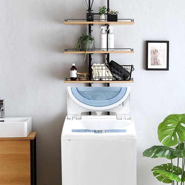 売れてます！！突っ張り ランドリーラック 洗濯機ラック【ウォールナット】