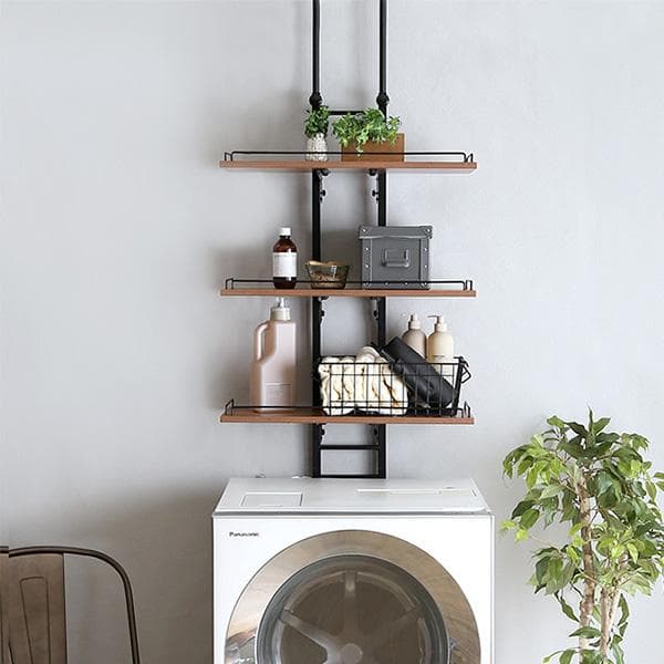 売れてます！！突っ張り ランドリーラック 洗濯機ラック【ウォールナット】