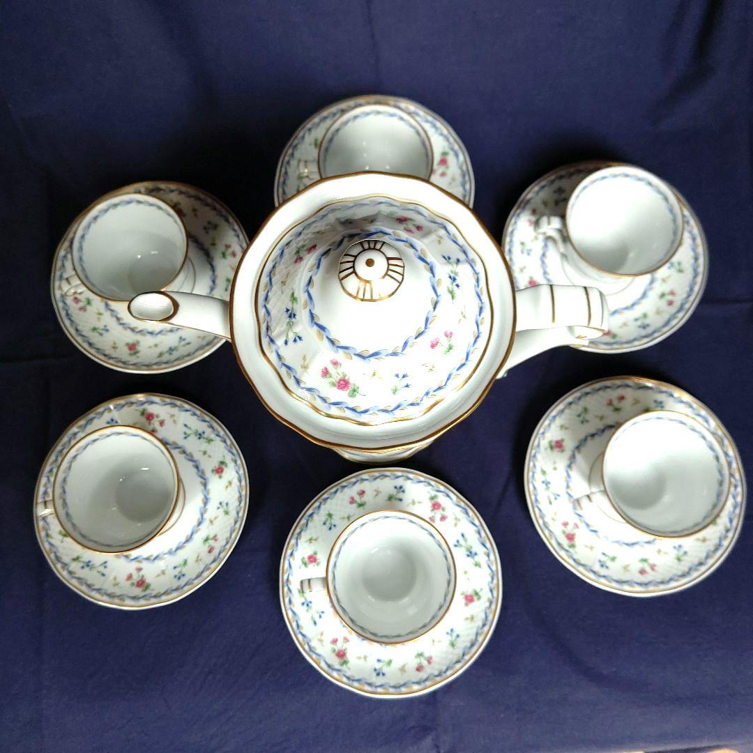 廃盤希少リモージュベルナルド窯アルトワブルーポット&デミタスカップ&ソーサ6客