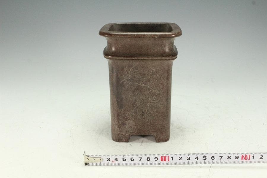 中国美術 鐡画軒 紫泥 刻題詞 筆筒 文房四宝(K-YC564)