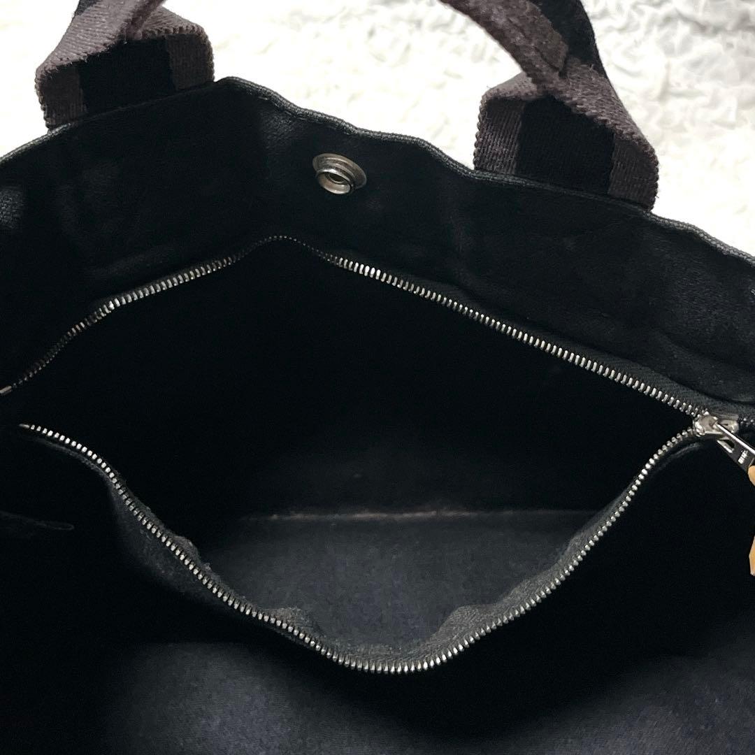 美品✨フールトゥPM エルメス　トートバッグ　キャンバス　黒　ストライプ