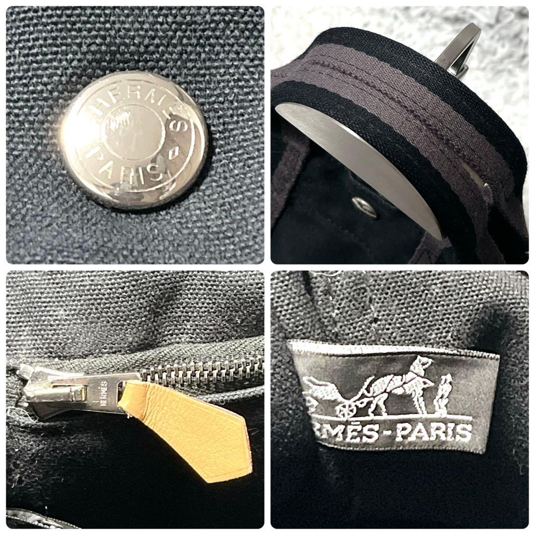 美品✨フールトゥPM エルメス　トートバッグ　キャンバス　黒　ストライプ