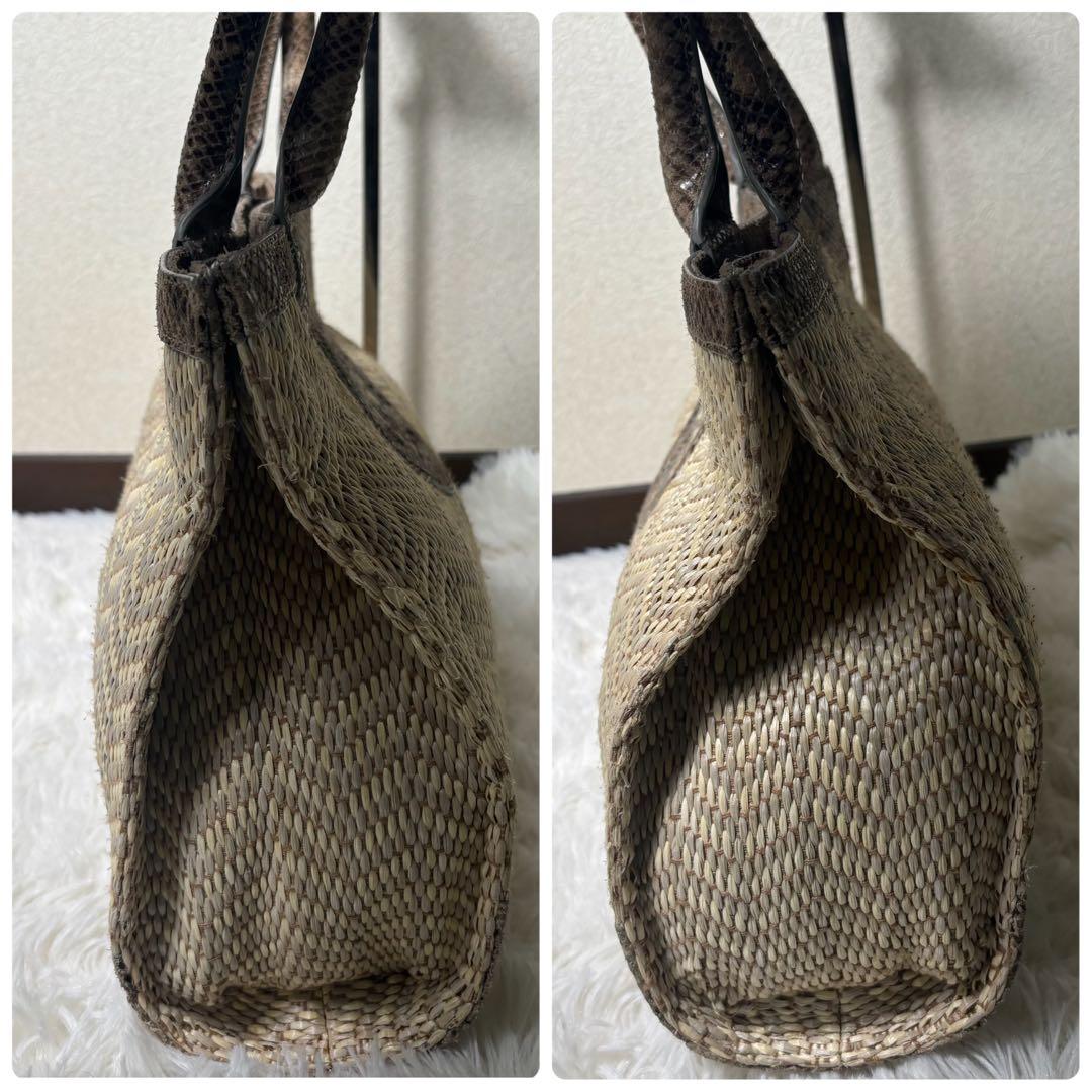 極美品✨トリーバーチ　パイソン　トート　A4可　デカロゴ　レザー　異素材　エラ