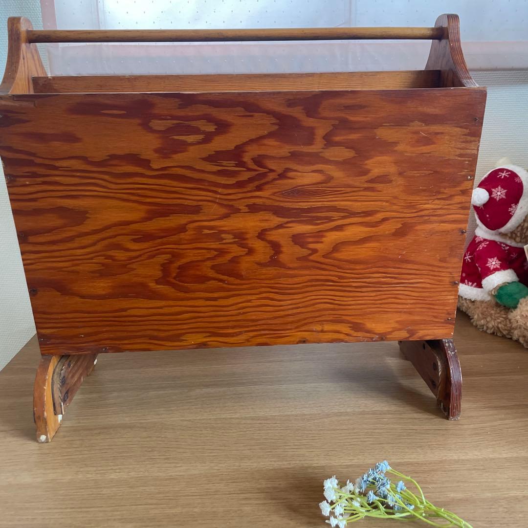 アメリカ購入　アンティーク　木製ラック レトロ　イラスト　本立て　ビンテージ