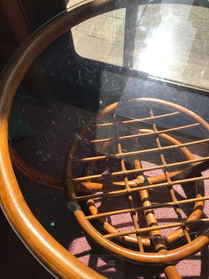 ラタン 天板ガラステーブル 古家具 センターテーブル 台湾製 ヴィンテージ