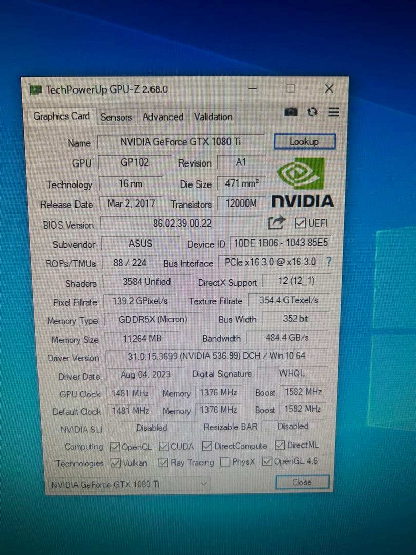 ASUS GTX1080ti 11GB グラフィックボード　自作PC 動作確認済