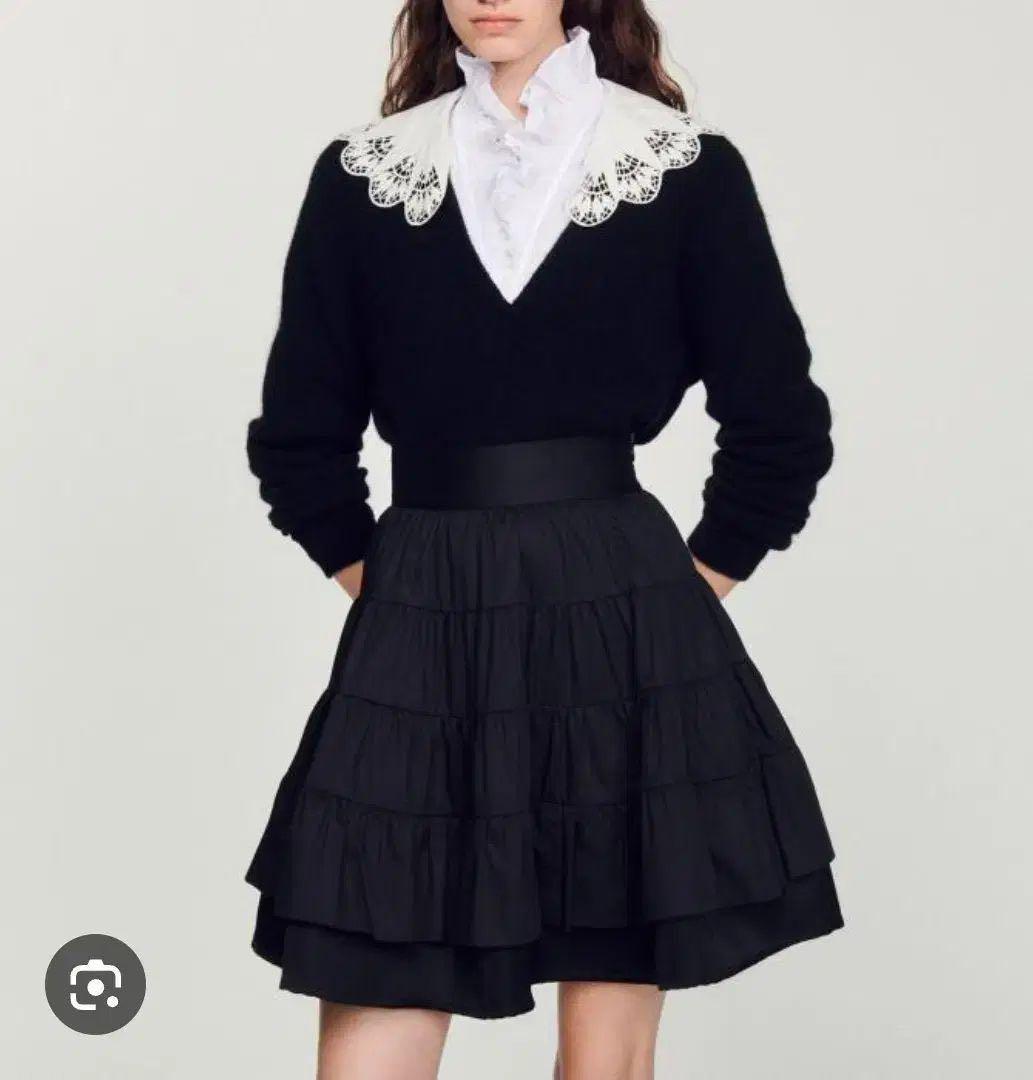 sandro サンドロ　アルパカ　シャギー　ニット　レースカラー　ブラック