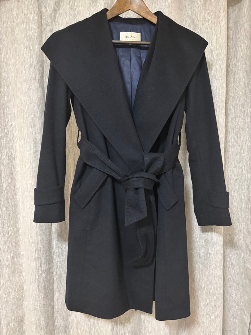 極美品 ボールジィ×ブレスキ社 ピュアカシミヤ100 ベルテッドコート 38