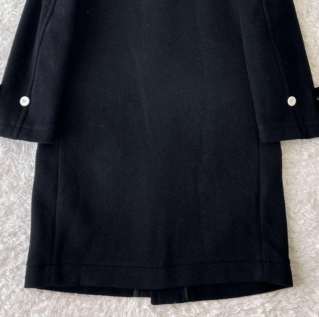 極美品 ハイク ダッフルコート ロング ヘリンボーン メルトン 白トグル 黒 L