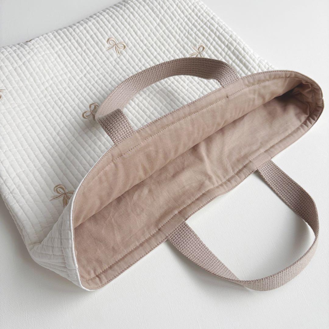 リボン刺繍　ヌビ　入園入学　3点セット　女の子　リボン　ゴールド　ブラウン　モカ