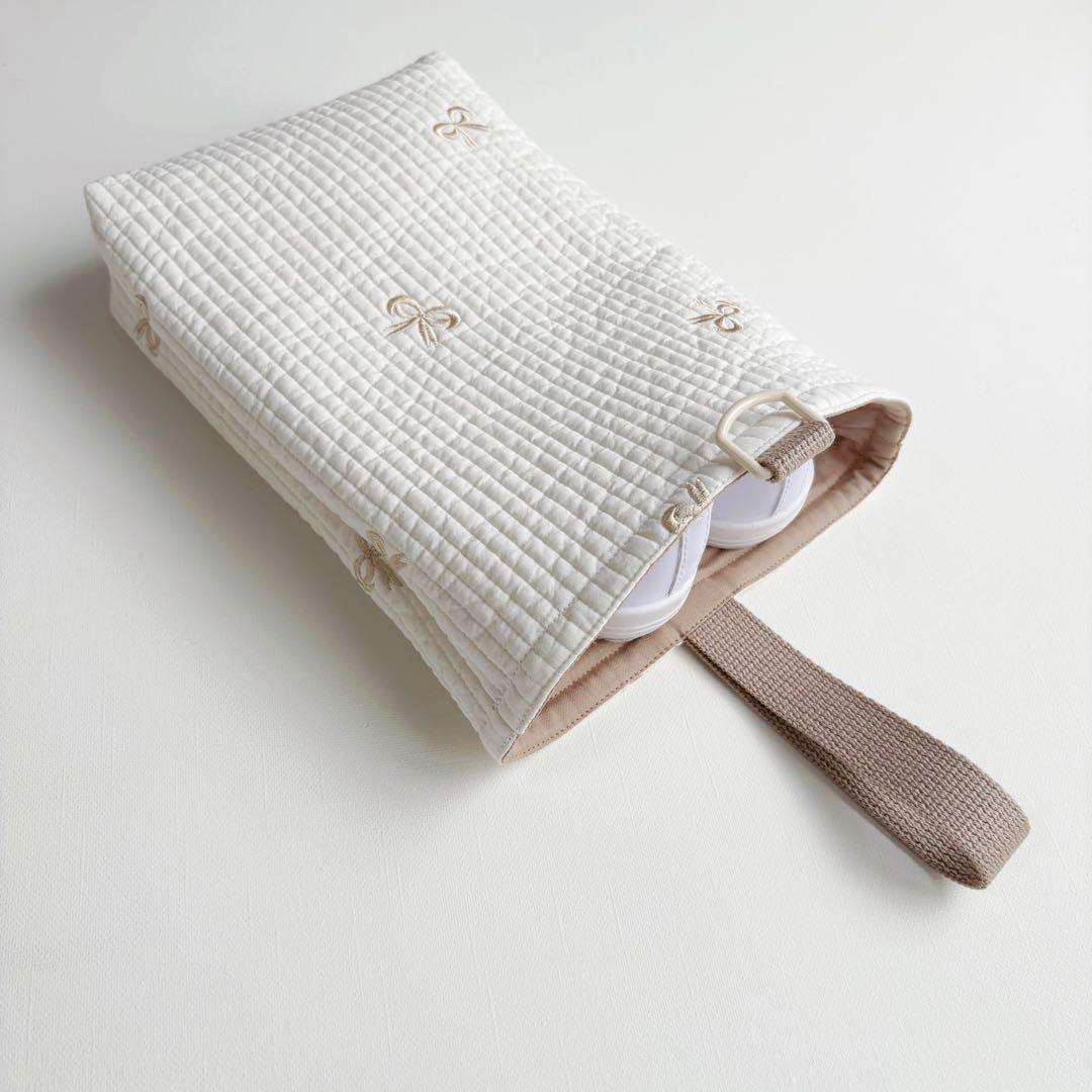 リボン刺繍　ヌビ　入園入学　3点セット　女の子　リボン　ゴールド　ブラウン　モカ